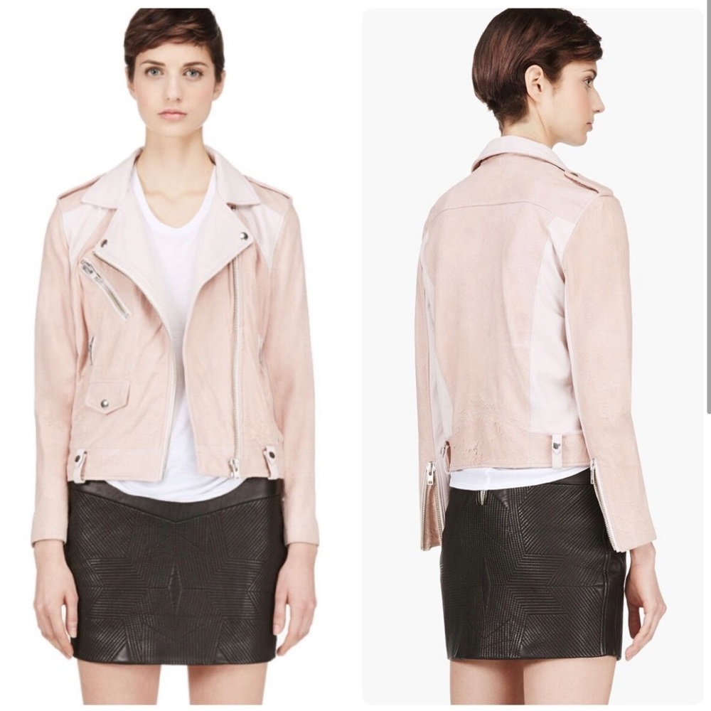 Iro Pink Distressed Suede‎ Adila Moto Biker Jacket